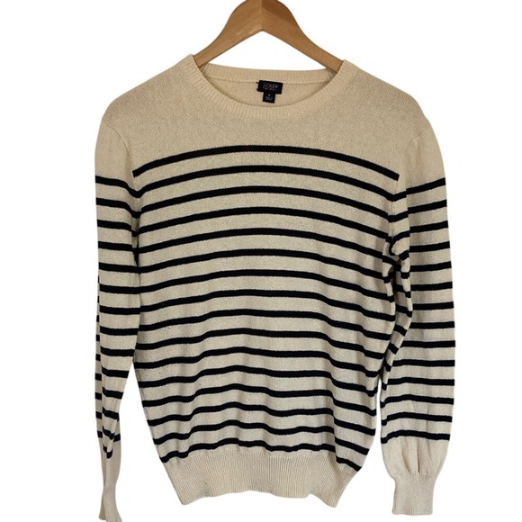 J. Crew Womens Striped Cotton Nautical Sweater Size Small Cream Navy Classic - Picture 1 of 10